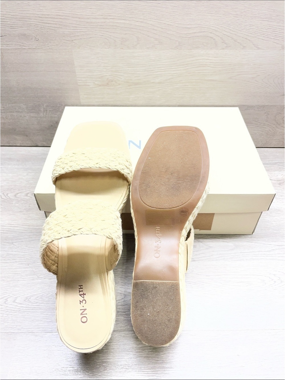 On 3rd Cream Braided Two-Band Slide Mules #453